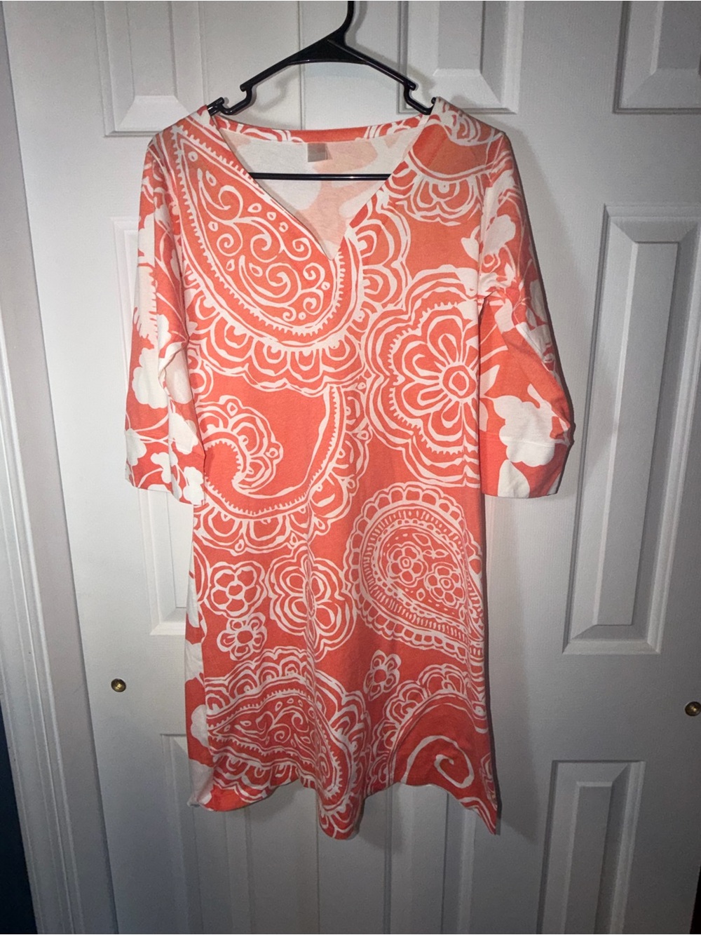 Classic Coral and White Paisley V-Neck Tunic